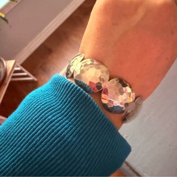 925 Sterling Silver Hammered Circles Cuff Bracelet - Picture 4 of 8